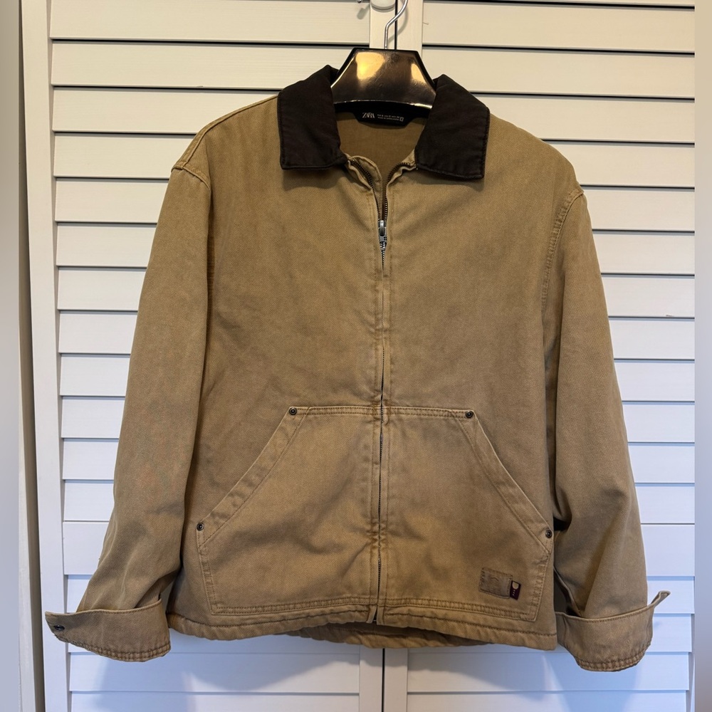 Zara, Contrasting Collar Jacket, Light Camel/Khaki, Small